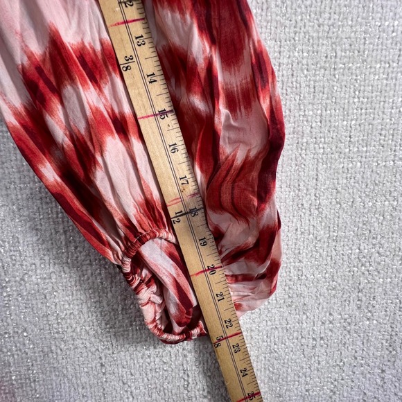 Banana Republic Red White Ikat Tiered Wrap Midi Dress Balloon Sleeve - Picture 10 of 12